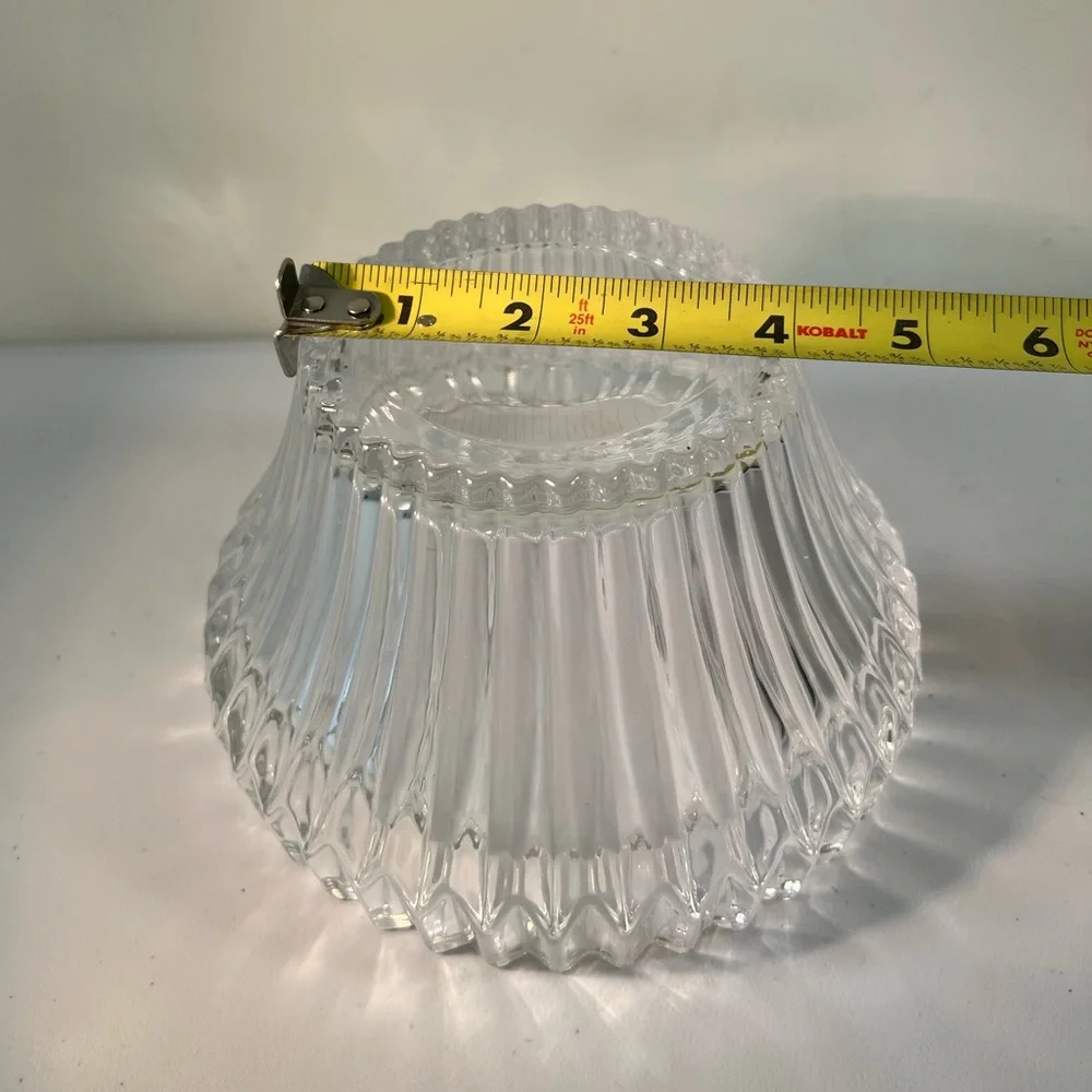Lead Crystal Bowl Deep Cut Glassware Sleek Vertical Lines Heavy Bowl Wedding